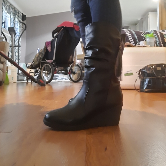 SOLD  Womens Retro wedge marshmellow pull-on calf boots - Picture 13 of 16